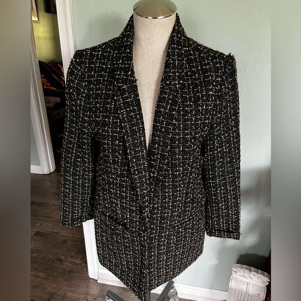 Nanette Lepore Black Gold Tweed Blazer Size Large